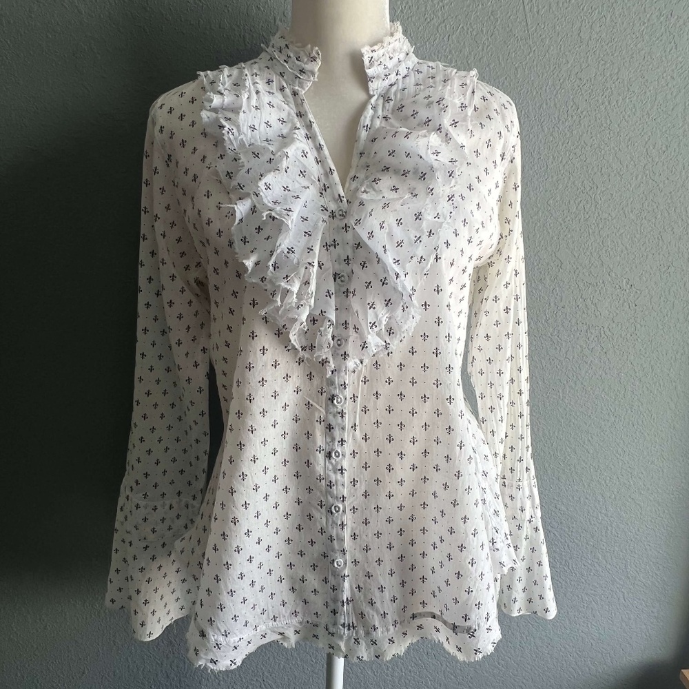 100% Cotton Boho Button Up Ruffle Shirt